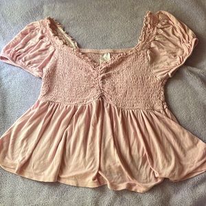 Pink puff sleeve flowy blouse